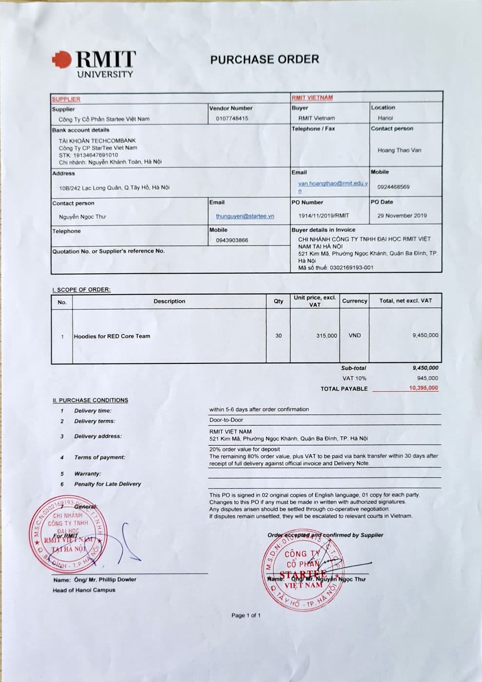 Hợp đồng cung cấp đồng phục Đại học RMIT — Startee