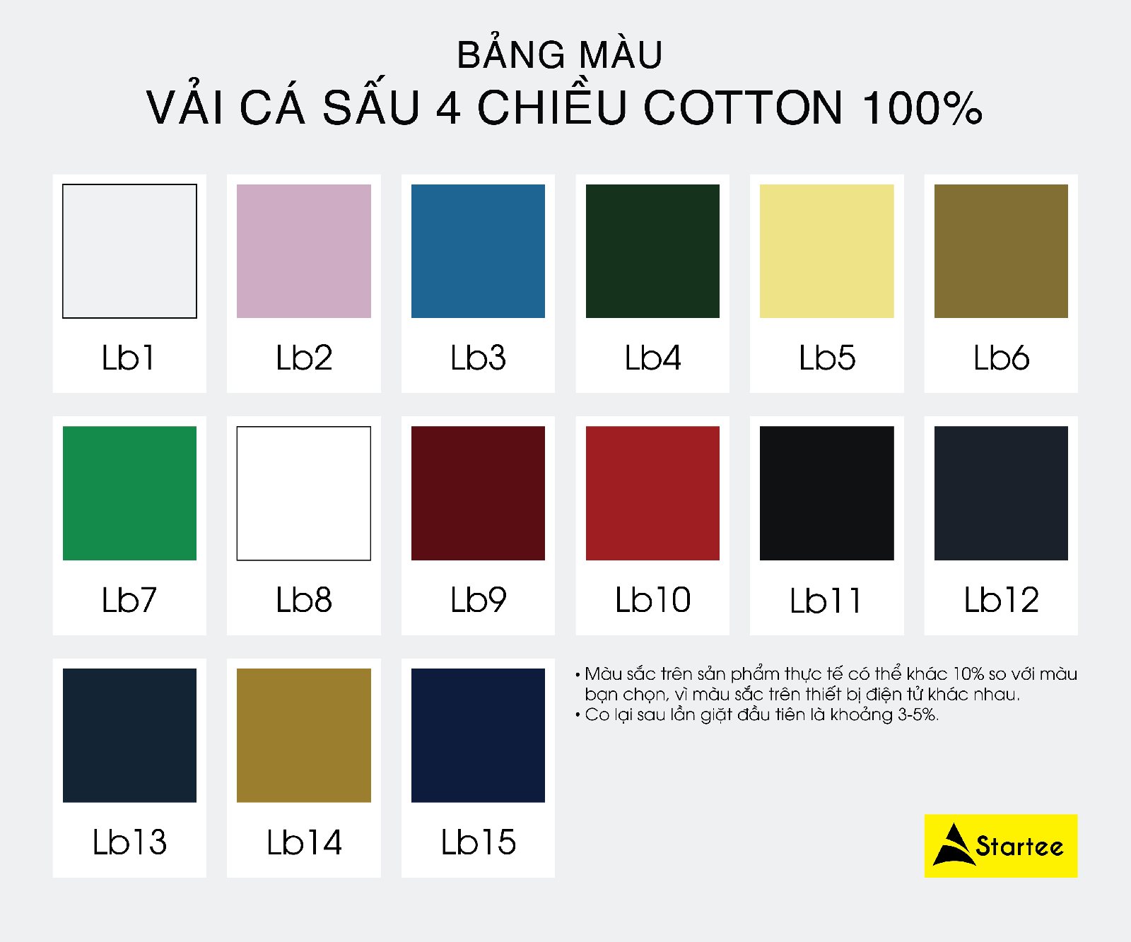 Startee 4-way pique cotton fabric color chart for company polo uniforms