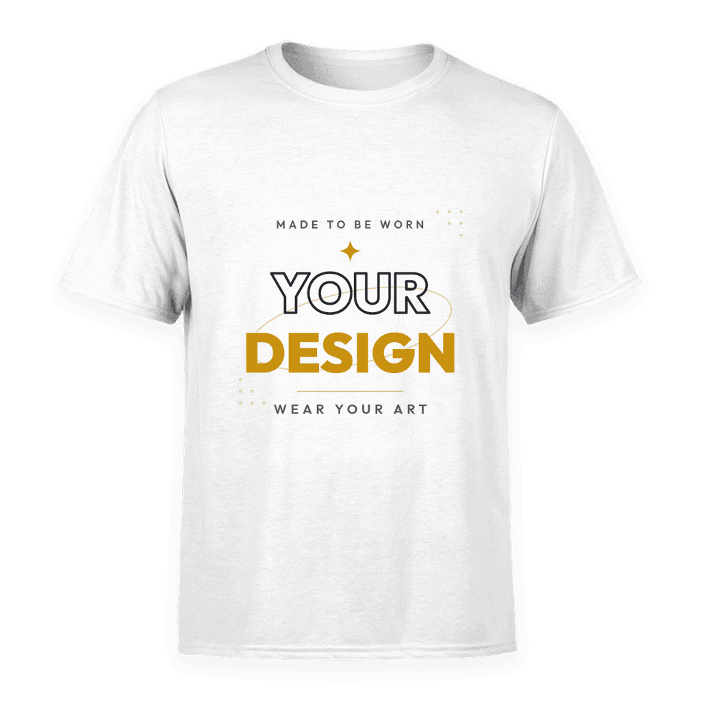 White t-shirt mockup with a sample design for the class to approve before ordering